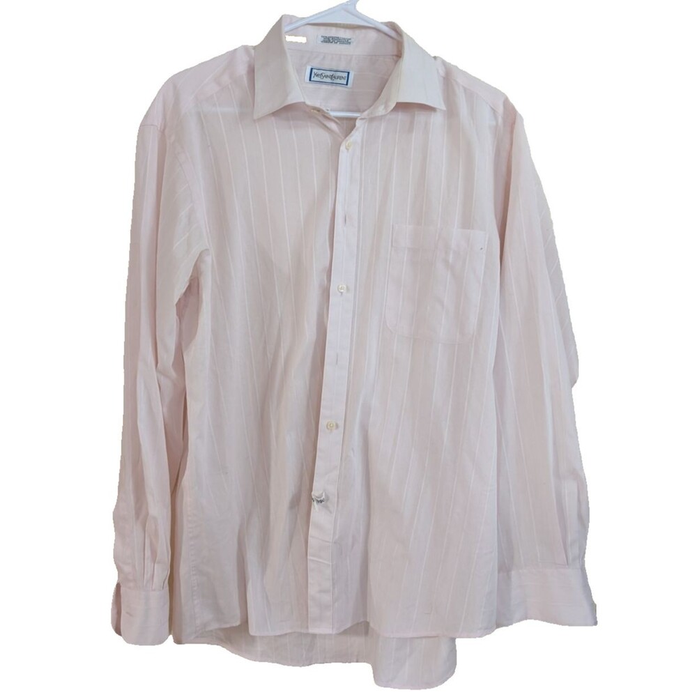 Vintage Yves Saint Laurent Men's Dress Shirt — Pink Pinstripe · Size 16½ / 34-35